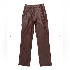 Miaou Chocolate Brown Faux Leather Straight-Leg Pants